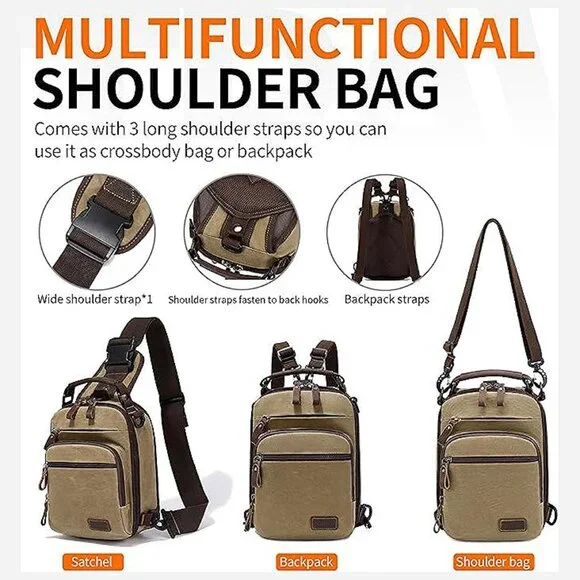 Sling Bag for Men Waxed Canvas Crossbody Bag Chest Bag Water Khaki